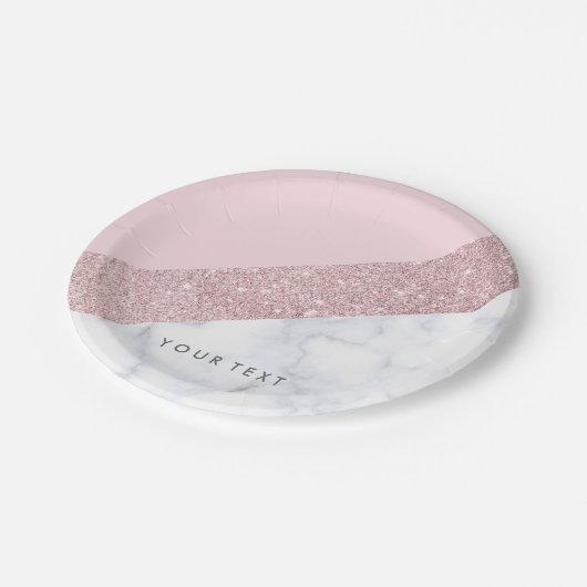 weißes Marmorrosa des eleganten girly Pappteller (Schrägansicht)