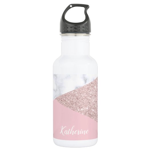 Weißes Marmorrosa des eleganten girly Trinkflasche (Vorderseite)