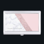 weißes Marmorrosa des eleganten girly Visitenkarten Dose<br><div class="desc">Stilvoller und eleganter geometrischer Imitat-Rosen-GoldGlitter,  weißer Marmor und rosa Farbblock.</div>