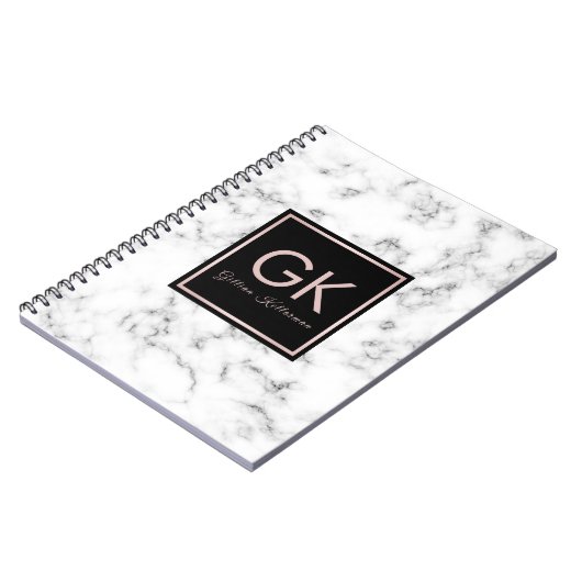 Weißes MarmorRosen-Goldmonogramm Notizblock (Linke Seite)