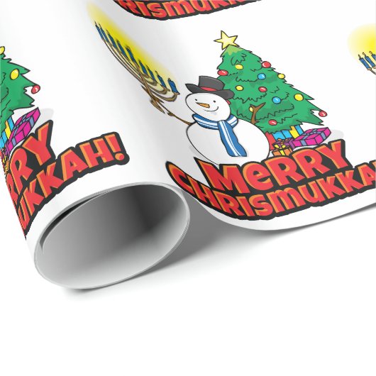 Weißes Merry Chrismukkah Wrapping Paper Geschenkpapier (Rolleneckpunkt)