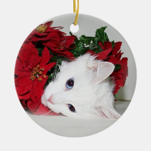 Weißes Miezekatze Weihnachten Keramikornament (Vorne)