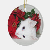 Weißes Miezekatze Weihnachten Keramikornament (Links)
