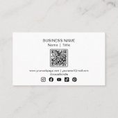 Weißes Minimal-QR-Code Social Media Logo Visitenkarte (Rückseite)