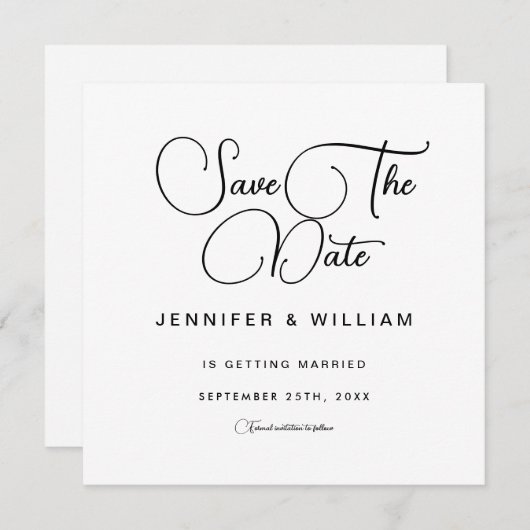 Weißes Minimalistisch Einfaches Elegantes Design Save The Date (Vorne/Hinten)