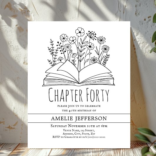 Weißes Minimalistisches Buch 40. Geburtstag Einlad