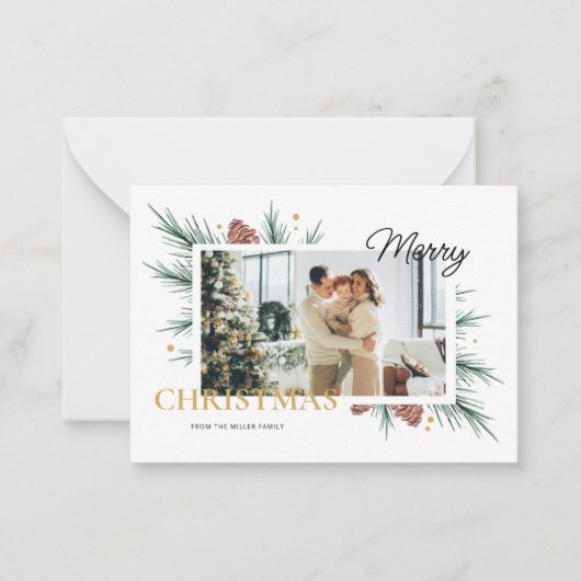 Weißes Minimalistisches Foto Rahmen Merlin Weihnac Mitteilungskarte (Vorderseite)