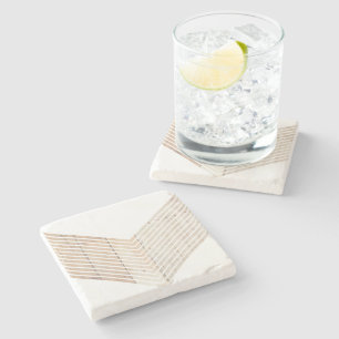 Weißes Minimalistisches Zickzack mit Holz Steinuntersetzer