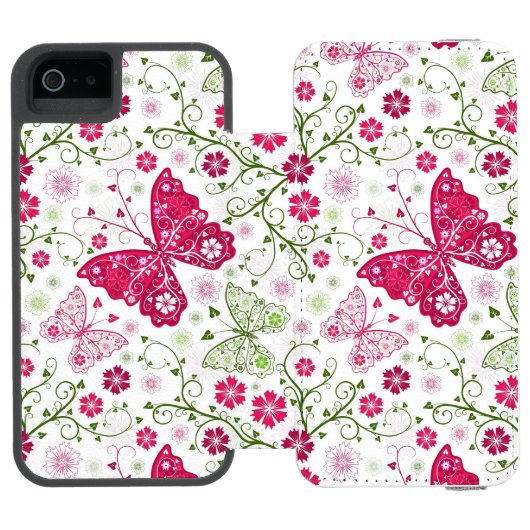 Weißes mit Blumenmuster Incipio iPhone Geldbeutel-Hülle (Folio Geöffnet)