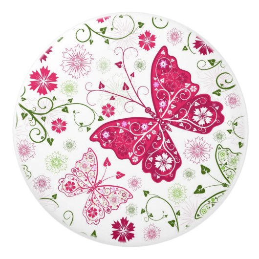 Weißes mit Blumenmuster Keramikknauf (Vorderseite)