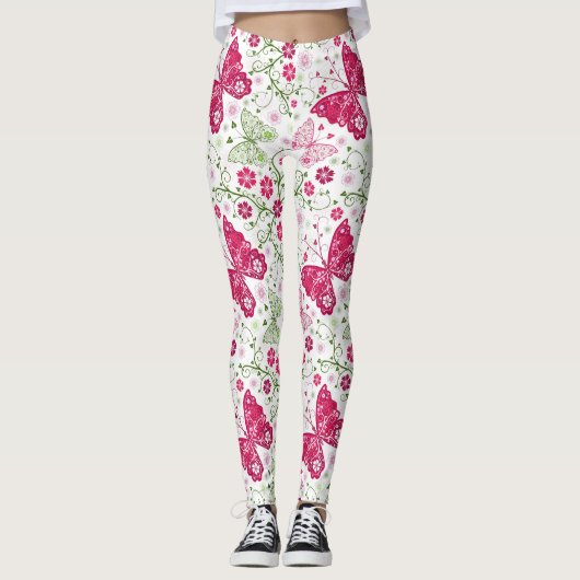 Weißes mit Blumenmuster Leggings (Vorderseite)