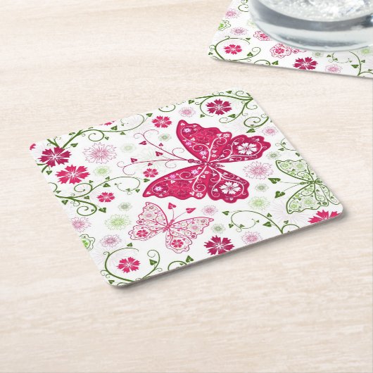 Weißes mit Blumenmuster Rechteckiger Pappuntersetzer (angewinkelt)