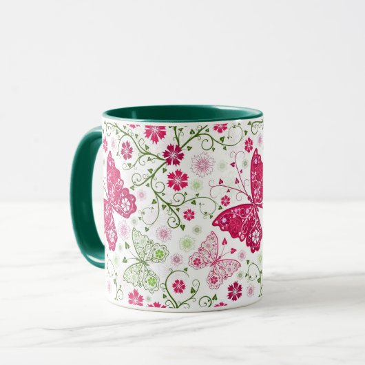 Weißes mit Blumenmuster Tasse (Vorderseite Links)
