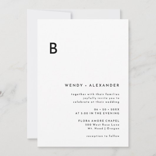 Weißes, modernes, feines Monogramm-Foto Einladung (Vorderseite)