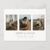 Weißes, modernes FotoCollage Save the Date Postkarte (Vorderseite)