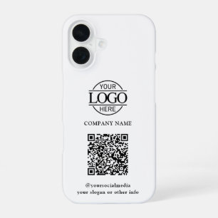 Weißes modernes Geschäftslogo & QR-Code-Promotion iPhone 16 Hülle
