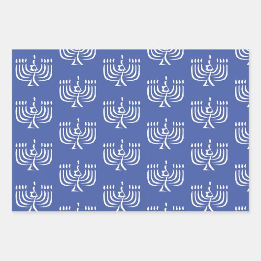 Weißes, modernes Menorah Wrapping Paper Sheets Geschenkpapier Set (Vorderseite 3)