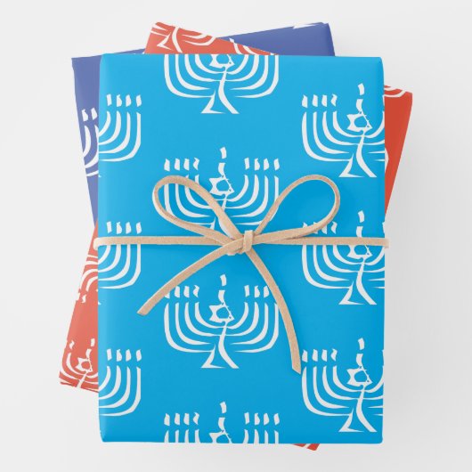 Weißes, modernes Menorah Wrapping Paper Sheets Geschenkpapier Set (Beispiel)