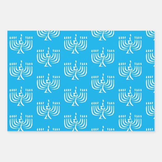 Weißes, modernes Menorah Wrapping Paper Sheets Geschenkpapier Set (Vorderseite)