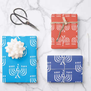 Weißes, modernes Menorah Wrapping Paper Sheets Geschenkpapier Set