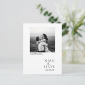Weißes modernes Minimalistisches Foto Save the Dat Ankündigungspostkarte (Stehend Vorderseite)