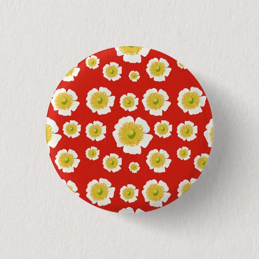 Weißes Mohnblumen-Design auf Knopf Button (Vorderseite)