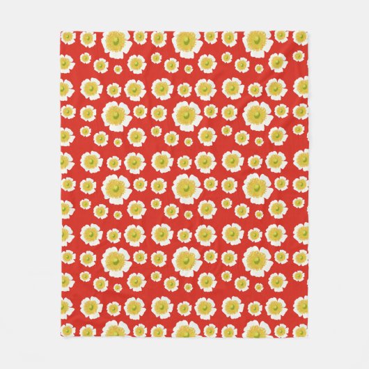 Weißes Mohndesign auf Fleece Blanket (Vorderseite)