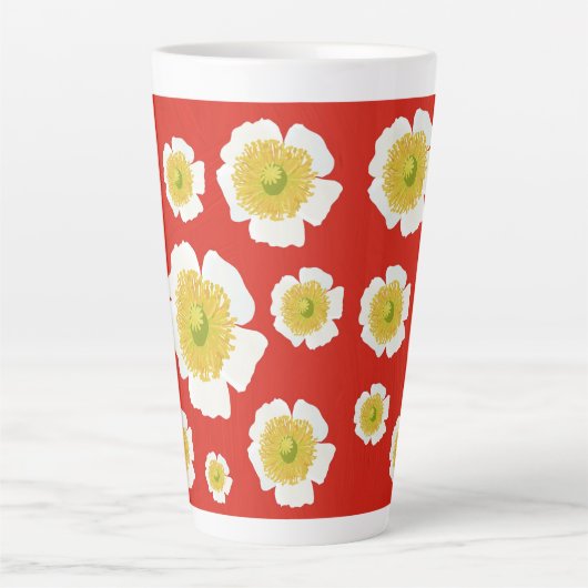 Weißes Mohndesign auf latenter Tasse (Vorderseite)