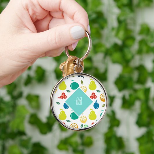 Weißes Monogram, kundenspezifisch farbige Früchte Schlüsselanhänger (Hand)