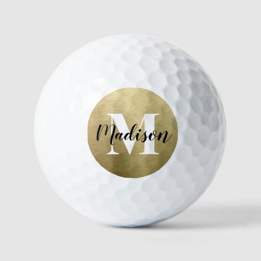 Weißes Monogramm aus gebürstetem Gold Golfball (Vorderseite)