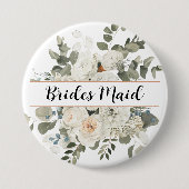 Weißes Monogramm für Peonies und Grünpflanzen Button (Vorderseite)