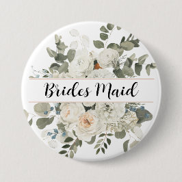 Weißes Monogramm für Peonies und Grünpflanzen Button