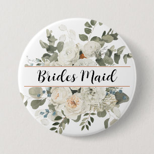 Weißes Monogramm für Peonies und Grünpflanzen Button