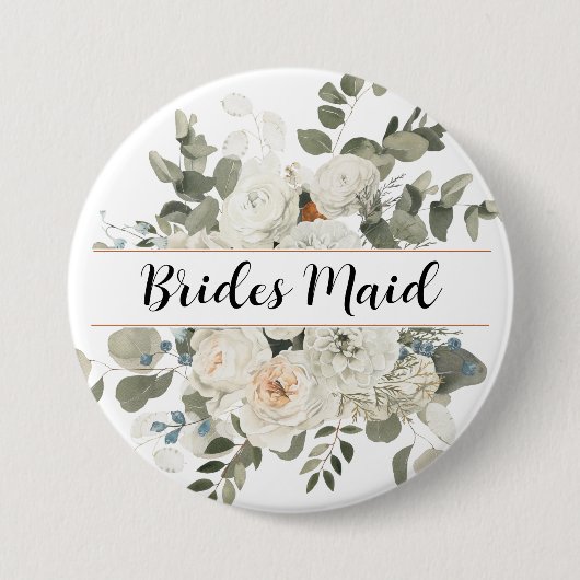 Weißes Monogramm für Peonies und Grünpflanzen Button (Vorderseite)