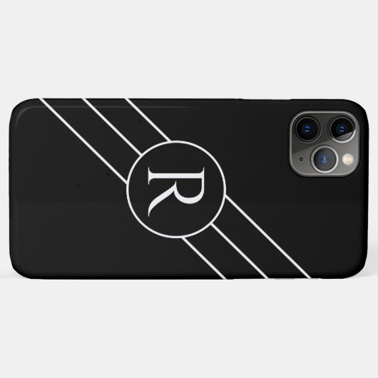 Weißes Monogramm in Circle, Diagonallinien Schwarz Case-Mate iPhone Hülle (Rückseite (Horizontal))