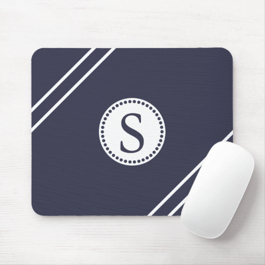 Weißes Monogramm mit blauem und weißem Streifen Mousepad (Mit Mouse)