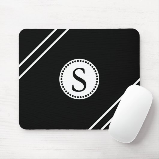Weißes Monogramm mit Schwarz-Weiß-Streifen Mousepad (Mit Mouse)