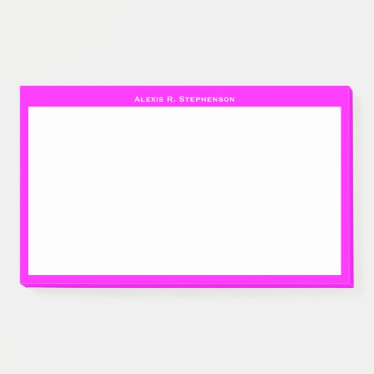 Weißes Monogramm oder Name auf Magenta Pink Border Post-it Klebezettel (Vorderseite)
