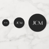 Weißes Monogramm oder Name auf schwarz Konfetti (Rückseiten)