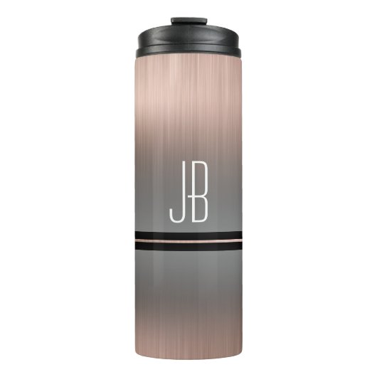 Weißes Monogramm oder Name, Graue Farbe und Rose G Thermosbecher (Vorderseite)