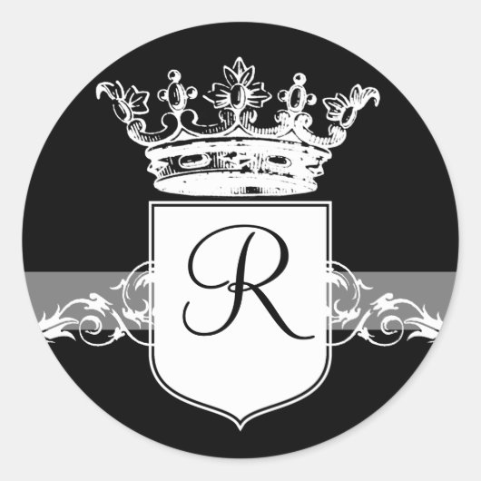 Weißes Monogramm Runder Aufkleber (Vorderseite)