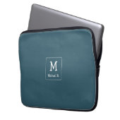 Weißes Monogramm und Name auf blau Laptopschutzhülle (Vorderseite Links)