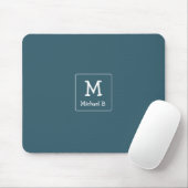 Weißes Monogramm und Name auf blau Mousepad (Mit Mouse)