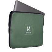 Weißes Monogramm und Name auf Grün Laptopschutzhülle (Vorne Rechts)