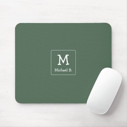 Weißes Monogramm und Name auf Grün Mousepad (Mit Mouse)
