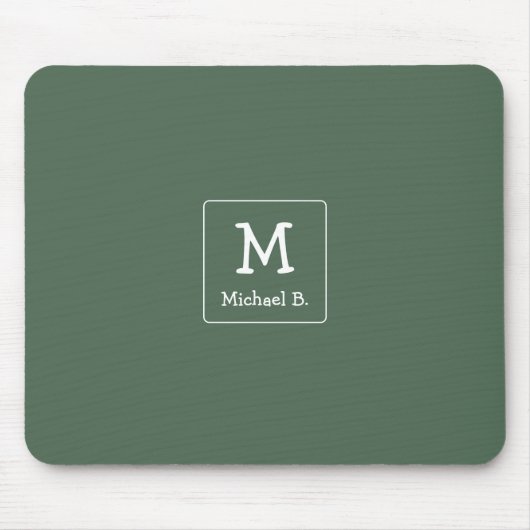 Weißes Monogramm und Name auf Grün Mousepad (Vorne)