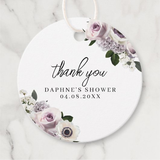 Weißes Moody-Anemone und Lila Brautparty Geschenkanhänger (Vorderseite)