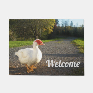Weißes Muscovy-Enten-Drake-Willkommen Fußmatte