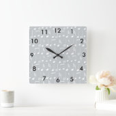 Weißes Musiknoten-Muster Quadratische Wanduhr (Zuhause)