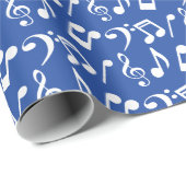 Weißes Musiknoten - Papier - blau Geschenkpapier (Rolleneckpunkt)